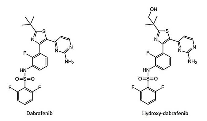 开发并验证新的LC-MS/MS要领，，，，，，用于定量人血浆中达拉非尼及其主要代谢物羟基达拉非尼 (OHD)。。。。。。本研究中OHD(纯度>99%)通过新宝GG合成