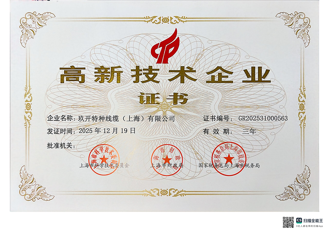 高新技术企业证书（NG官网特种线缆）